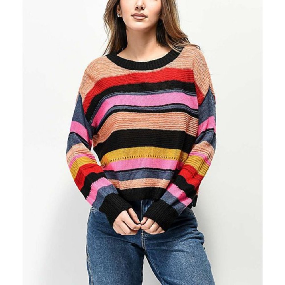 New Large Nordstrom Jolt Wide Stripe Knit Sweater